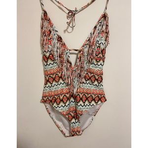 Boohoo Tribal Fringe Monokini Swimsuit Sz 10